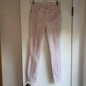 PAIGE Hoxton Ankle Jeans Size 25 Striped Pink White Raw Hem Denim Pants